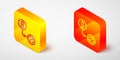 Isometric line Casino chips exchange on dollar icon isolated on grey background. Yellow and orange square button. Vector Royalty Free Stock Photo