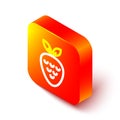 Isometric line Casino slot machine with strawberry symbol icon isolated on white background. Gambling games. Orange