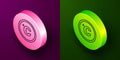 Isometric line Celsius icon isolated on purple and green background. Circle button. Vector