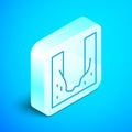 Isometric line Cemetery digged grave hole icon isolated on blue background. Silver square button. Vector Royalty Free Stock Photo