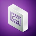 Isometric line Certificate template icon isolated on purple background. Achievement, award, degree, grant, diploma