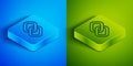 Isometric line Chain link icon isolated on blue and green background. Link single. Hyperlink chain symbol. Square button Royalty Free Stock Photo