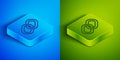 Isometric line Chain link icon isolated on blue and green background. Link single. Hyperlink chain symbol. Square button Royalty Free Stock Photo