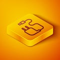 Isometric line Charger icon isolated on orange background. Yellow square button