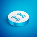 Isometric line Chassis car icon isolated on blue background. White circle button. Vector Royalty Free Stock Photo