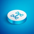 Isometric line Chassis car icon isolated on blue background. White circle button. Vector Royalty Free Stock Photo