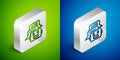 Isometric line Chat bot icon isolated on green and blue background. Chatbot icon. Silver square button. Vector Royalty Free Stock Photo