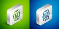 Isometric line Chat bot icon isolated on green and blue background. Chatbot icon. Silver square button. Vector Royalty Free Stock Photo