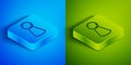 Isometric line Chip for board game icon isolated on blue and green background. Square button. Vector