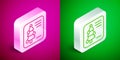 Isometric line Christmas postcard icon isolated on pink and green background. Merry Christmas and Happy New Year. Silver Royalty Free Stock Photo