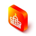 Isometric line Church building icon isolated on white background. Christian Church. Religion of church. Orange square Royalty Free Stock Photo