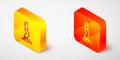 Isometric line Cigarette butt icon isolated on grey background. Stubbed out cigarette. Yellow and orange square button Royalty Free Stock Photo