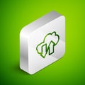 Isometric line Cloud download and upload icon isolated on green background. Silver square button. Vector Illustration Royalty Free Stock Photo