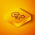 Isometric line Cloud hacking icon isolated on orange background. Cloud leak. Yellow square button. Vector Royalty Free Stock Photo