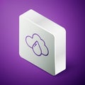 Isometric line Cloud with rain icon isolated on purple background. Rain cloud precipitation with rain drops. Silver Royalty Free Stock Photo