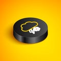 Isometric line Cloud with snow and lightning icon isolated on yellow background. Cloud with snowflakes. Single weather Royalty Free Stock Photo