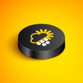 Isometric line Cloudy with snow icon isolated on yellow background. Cloud with snowflakes. Single weather icon. Snowing