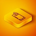 Isometric line Cocktail Bloody Mary icon isolated on orange background. Yellow square button. Vector