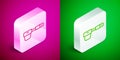 Isometric line Coffee filter holder icon isolated on pink and green background. Silver square button. Vector Royalty Free Stock Photo