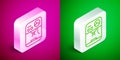 Isometric line Coffee machine icon isolated on pink and green background. Silver square button. Vector Royalty Free Stock Photo