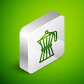Isometric line Coffee maker moca pot icon isolated on green background. Silver square button. Vector Royalty Free Stock Photo