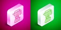 Isometric line Coffee maker moca pot icon isolated on pink and green background. Silver square button. Vector Royalty Free Stock Photo
