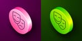 Isometric line Comedy and tragedy theatrical masks icon isolated on purple and green background. Circle button. Vector