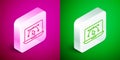 Isometric line Computer display with vector design program icon isolated on isolated on pink and green background. Photo Royalty Free Stock Photo