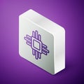 Isometric line Computer processor with microcircuits CPU icon isolated on purple background. Chip or cpu with circuit Royalty Free Stock Photo