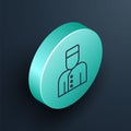 Isometric line Concierge icon isolated on black background. Turquoise circle button. Vector
