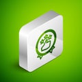 Isometric line Consumer or customer product rating icon isolated on green background. Silver square button. Vector