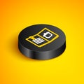 Isometric line Cookbook icon isolated on yellow background. Cooking book icon. Recipe book. Fork and knife icons