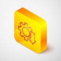 Isometric line Cost reduction icon isolated on grey background. Yellow square button. Vector Illustration Royalty Free Stock Photo