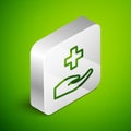 Isometric line Cross hospital medical icon isolated on green background. First aid. Diagnostics symbol. Medicine and Royalty Free Stock Photo