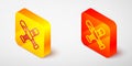 Isometric line Crossed baseball bat icon isolated on grey background. Yellow and orange square button. Vector Royalty Free Stock Photo