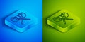 Isometric line Crossed medieval axes icon isolated on blue and green background. Battle axe, executioner axe. Medieval Royalty Free Stock Photo