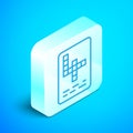 Isometric line Crossword icon isolated on blue background. Silver square button. Vector