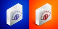 Isometric line Cryptocurrency cloud mining icon isolated on blue and orange background. Blockchain technology, bitcoin