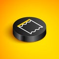 Isometric line Curtains icon isolated on yellow background. Black circle button. Vector