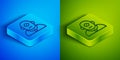 Isometric line Cyclops icon isolated on blue and green background. Square button. Vector