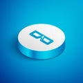 Isometric line 3D cinema glasses icon isolated on blue background. White circle button. Vector Royalty Free Stock Photo