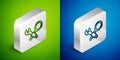Isometric line Debugging icon isolated on green and blue background. Debugging tool. Magnifying glass on bug programming Royalty Free Stock Photo