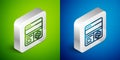 Isometric line Debugging icon isolated on green and blue background. Debugging tool. Magnifying glass on bug programming Royalty Free Stock Photo