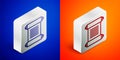 Isometric line Decree, paper, parchment, scroll icon icon isolated on blue and orange background. Silver square button. Vector Royalty Free Stock Photo