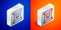 Isometric line Decree, paper, parchment, scroll icon icon isolated on blue and orange background. Silver square button Royalty Free Stock Photo