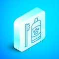 Isometric line Dental hygiene for pets icon isolated on blue background. Toothbrush and toothpaste. Teeth cleaning Royalty Free Stock Photo