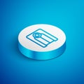 Isometric line Dentures model icon isolated on blue background. Dental concept. White circle button. Vector