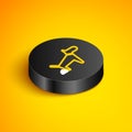 Isometric line Dog pooping icon isolated on yellow background. Dog goes to the toilet. Dog defecates. The concept of