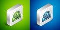 Isometric line Donation and charity icon isolated on green and blue background. Donate money and charity concept. Silver