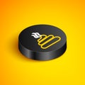 Isometric line Download arrow with folder icon isolated on yellow background. Black circle button. Vector Royalty Free Stock Photo